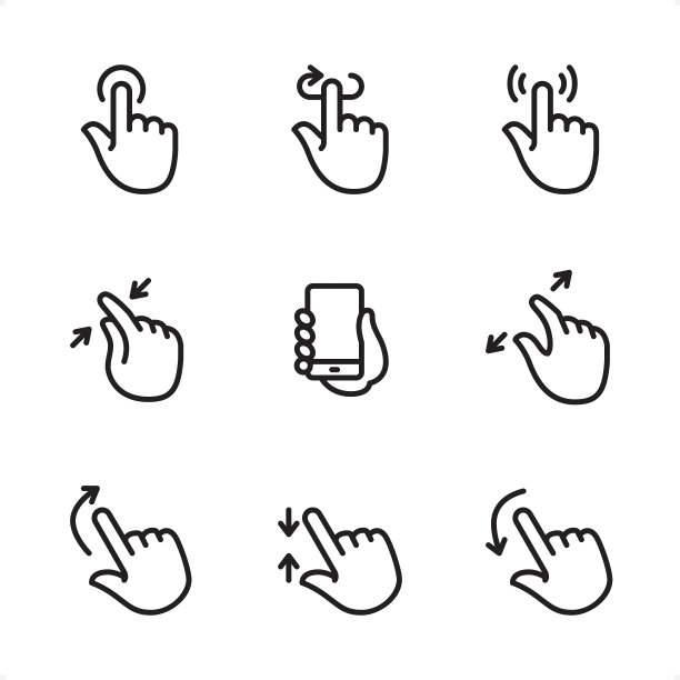 触摸屏手势单线条图标图片下载