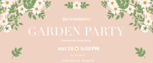 桃色野玫瑰花园派对邀请函图片下载