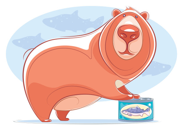 熊抓鲑鱼罐头图片下载