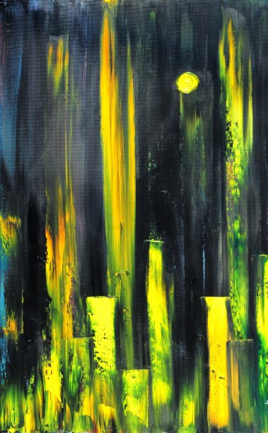 抽象城市景观与黄太阳当代艺术绘画图片下载