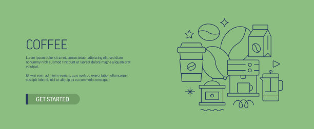 咖啡相关的网站横幅线风格。现代设计矢量插图的网页旗帜，网站标题等股票插图图片下载