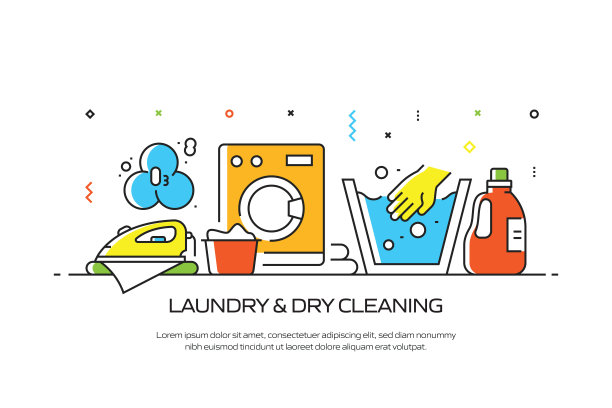 洗衣和干洗相关的线风格横幅设计网页，标题，小册子，年度报告和书的封面图片下载