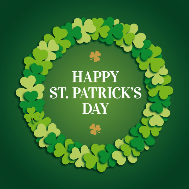 圣帕特里克节贺卡与三叶草花环。图片下载