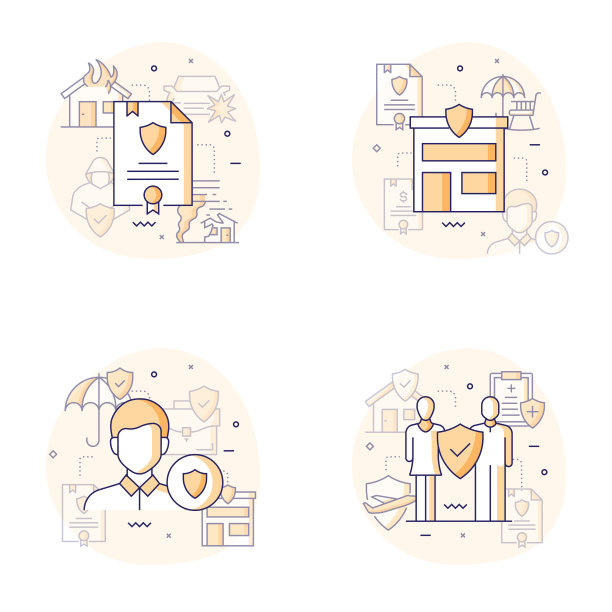 保险和保护相关的现代线条风格矢量插图图片下载