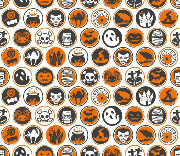 万圣节圆形无缝图案图片下载