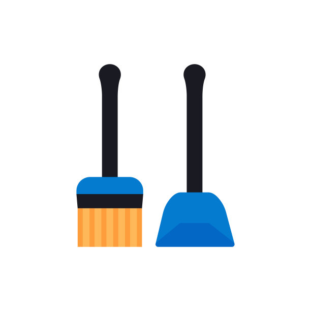 刷和簸箕平面图标，平面设计矢量符号插图。图片下载