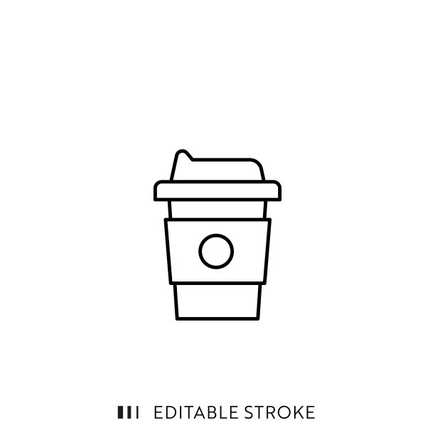 带走咖啡杯线条图标与可编辑的描边和像素完美。图片下载