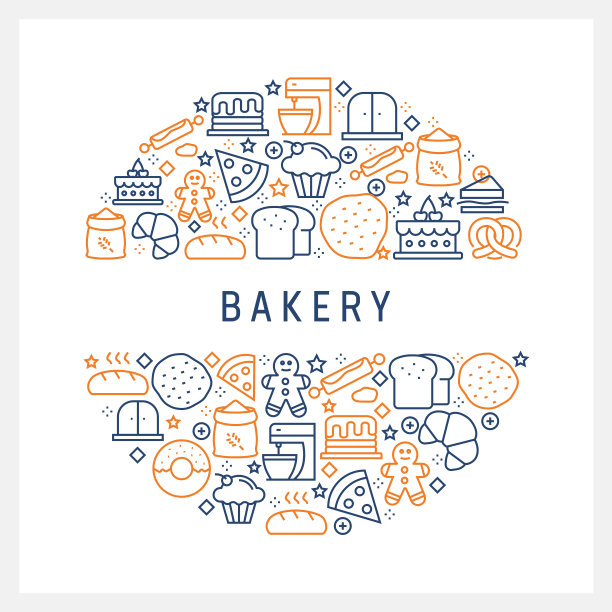 面包房相关概念-彩色线图标，安排在圆圈图片下载