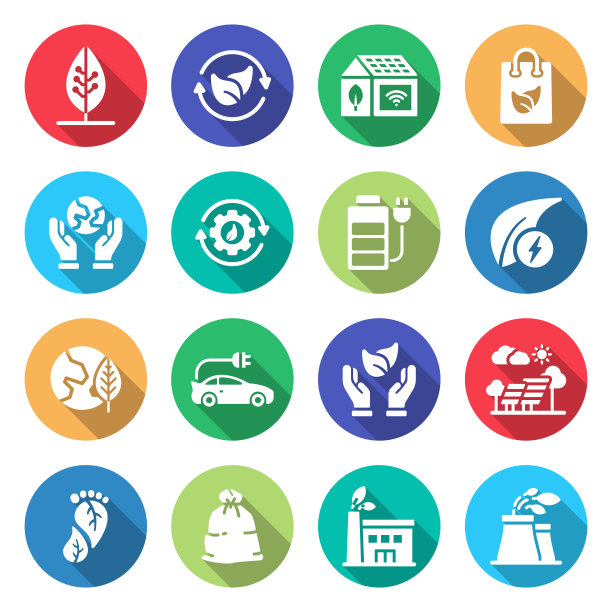 简单的绿色能源相关的矢量图标。符号集合图片下载