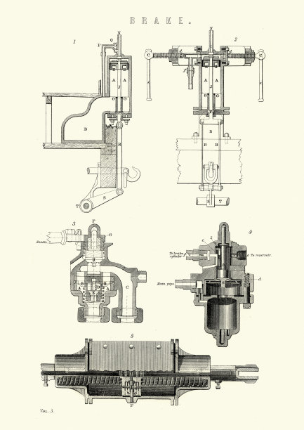 维多利亚时代工业机械制动器示意图，19世纪图片下载