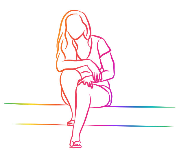 坐在彩虹上的年轻女子图片下载