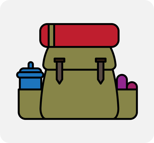 时尚风格的卡通背包徒步旅行。学生的艺术。矢量插图。股票的形象。图片下载