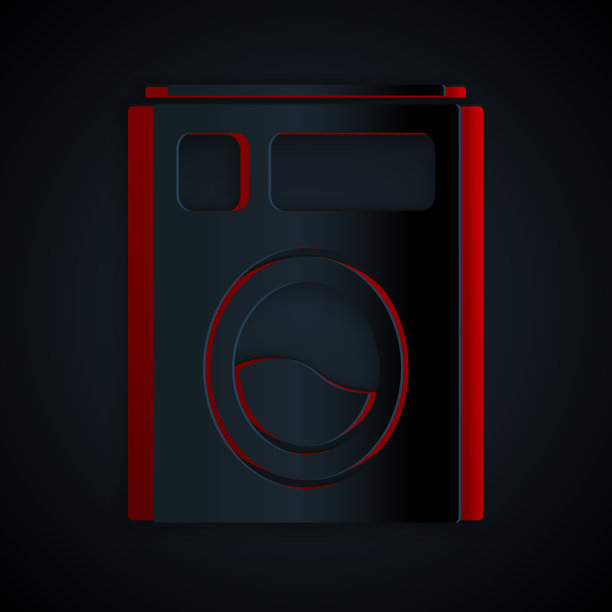 剪纸洗衣机图标隔离在黑色背景图片下载