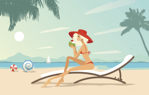 年轻女子在海滩上休息图片下载