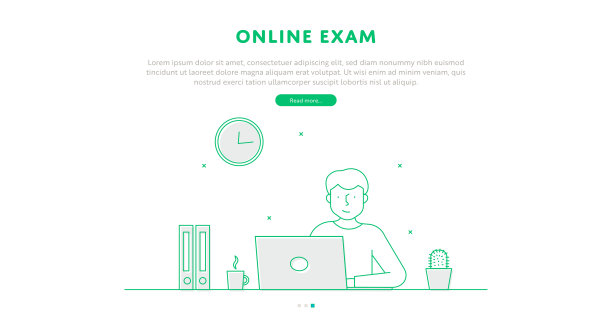 在线考试网页概念与可编辑的笔画线插图。图片下载
