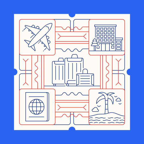 旅游和假日线图标集和横幅设计图片下载