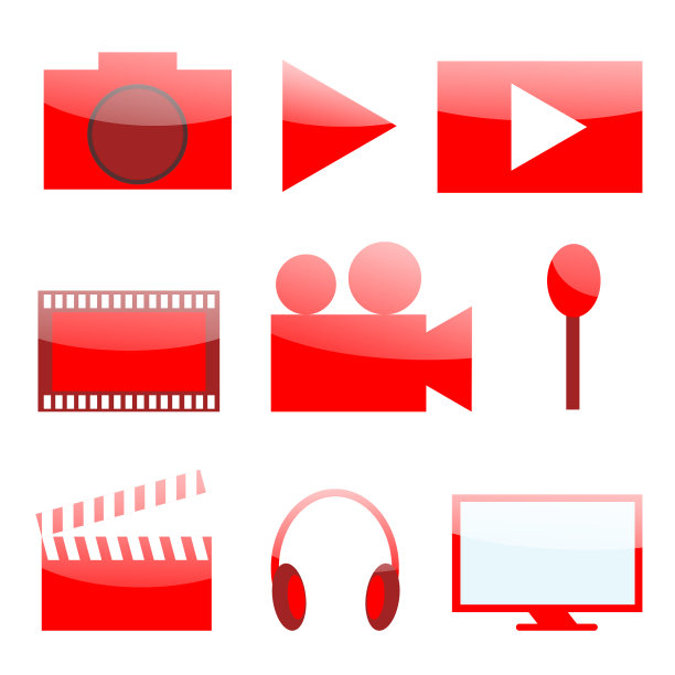 照片和视频图标与玻璃效果。设置孤立在白色背景图片下载