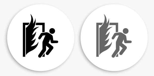 消防逃生黑白圆形图标图片下载