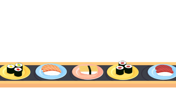 寿司输送带有各种不同的寿司图片下载