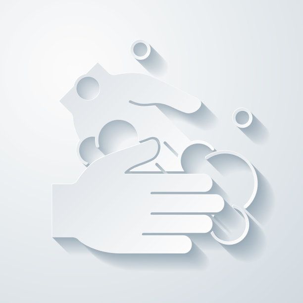 用肥皂洗手。在空白背景上具有剪纸效果的图标图片下载