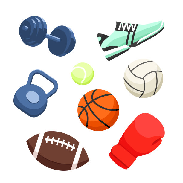 一套运动器材。运动图标在平坦的风格。图片下载