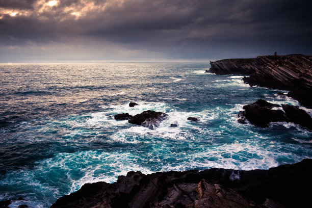 在风暴中，悬崖海岸线在海洋上图片下载