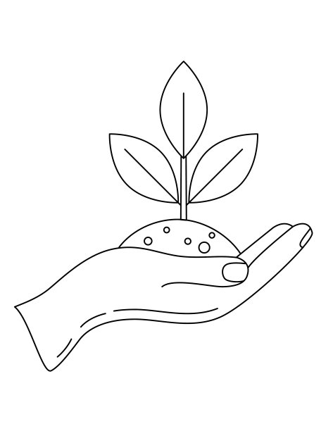 可爱的儿童农场涂色书页-手与幼苗图片下载