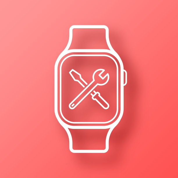 智能手表设置-工具。图标在红色背景与阴影图片下载
