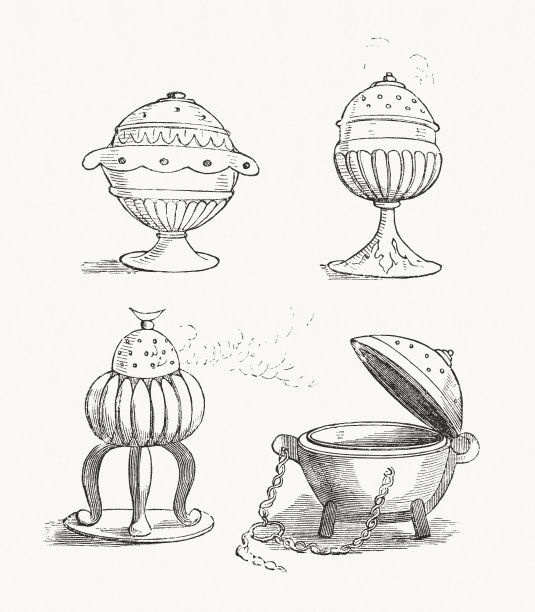 古代不同的香炉，木刻，1862年出版图片下载