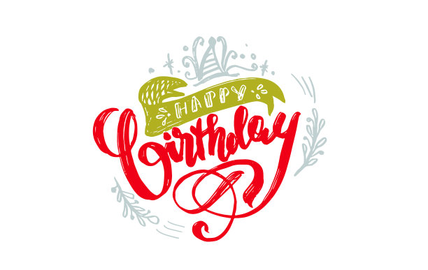 手绘字母“生日快乐”设计卡片，明信片，传单，海报图片下载
