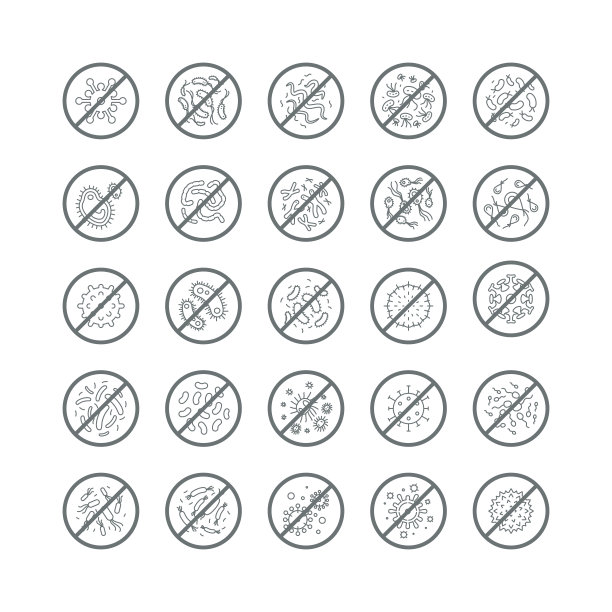 停止标志的病毒，细菌，细菌和微生物，矢量图标图片下载