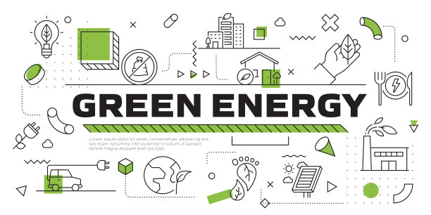 绿色能源，生态概念平面线设计矢量插图。图片下载