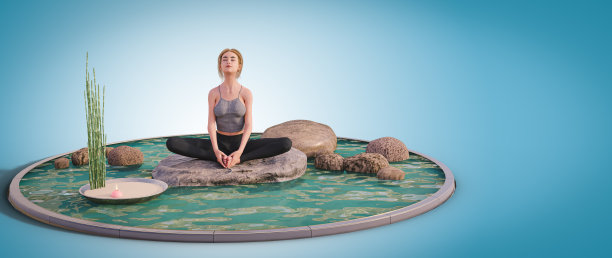 一个年轻女子做瑜伽练习的3d插图孤立在白色背景-健康生活的概念与修剪路径。三维渲染图片下载