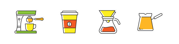咖啡相关的矢量线图标。大纲符号集合。图片下载