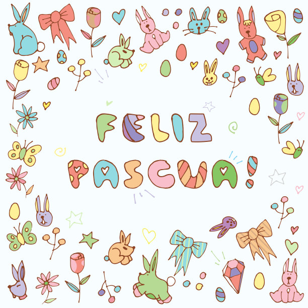 复活节涂鸦背景-有趣的涂鸦图案与文本-西班牙语图片下载
