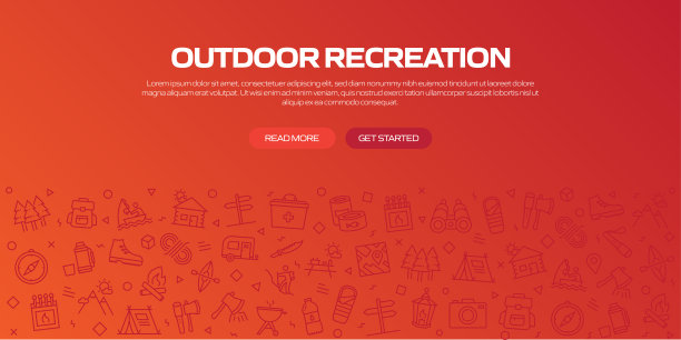 有线性图标的野营和户外娱乐网横幅，时髦的线性风格向量图片下载