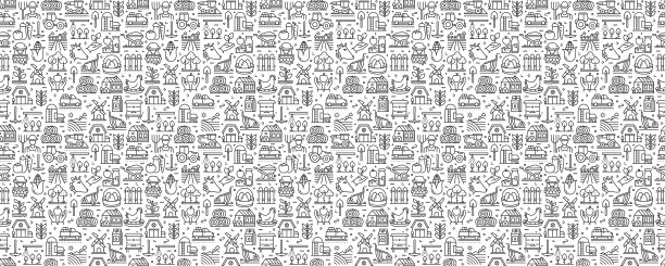 农业和农业无缝模式和背景与线图标图片下载