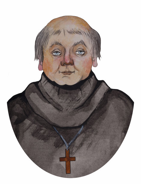 时尚的插图现代艺术纸上的原始水彩画一个穿着教堂衣服的天主教牧师的男性历史肖像黑色的袈裟和一个十字架图片下载