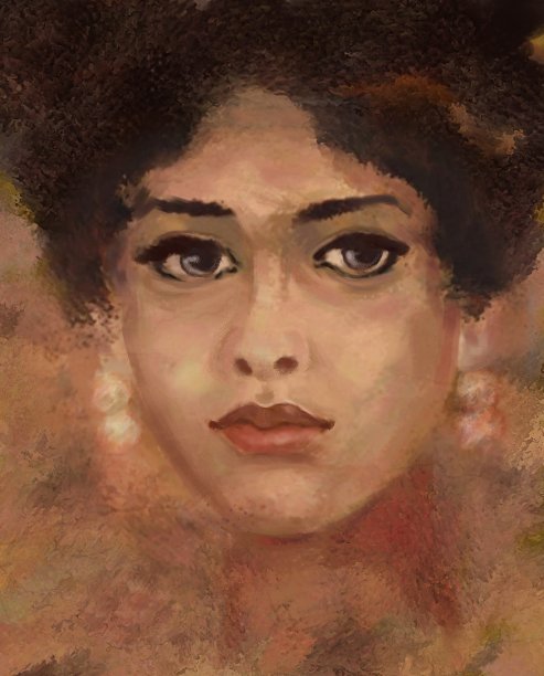 画风如画的黑人女子，一头乌黑浓密的头发，风格复古图片下载