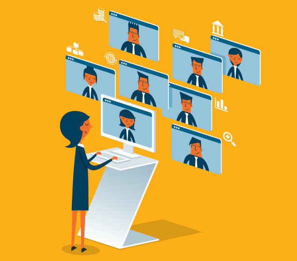 女商人-会议视频电话-桌面电脑图片下载