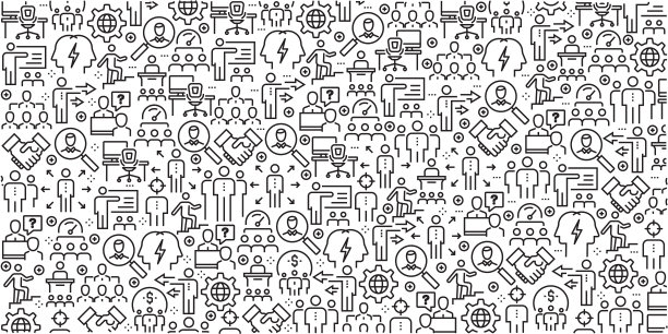 矢量集设计模板和元素的公司管理在新潮的线性风格-无缝模式与线性图标相关的公司管理-矢量图片下载