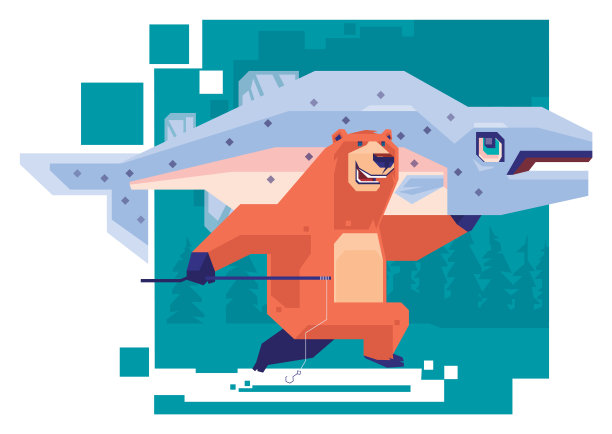 快乐的熊捕捉巨大的鱼图片下载