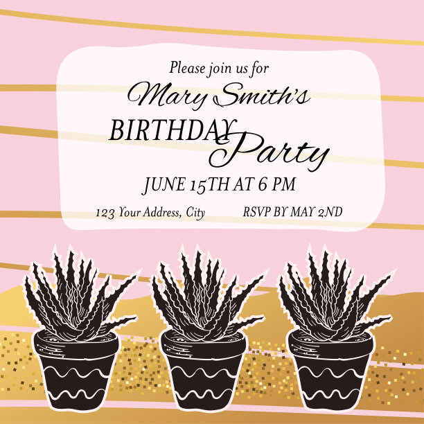 可爱的仙人掌卡片邀请模板图片下载