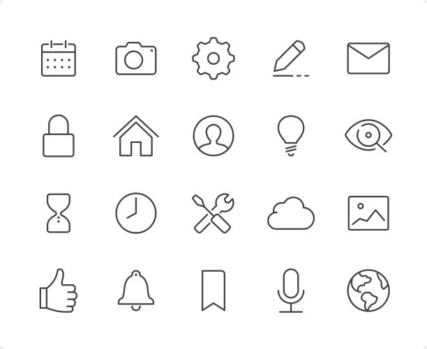 主页图标设置。可编辑的笔画重量。像素完美的图标。图片下载