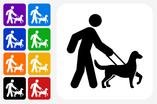 棍棒人物行走狗图标方形按钮设置图片下载