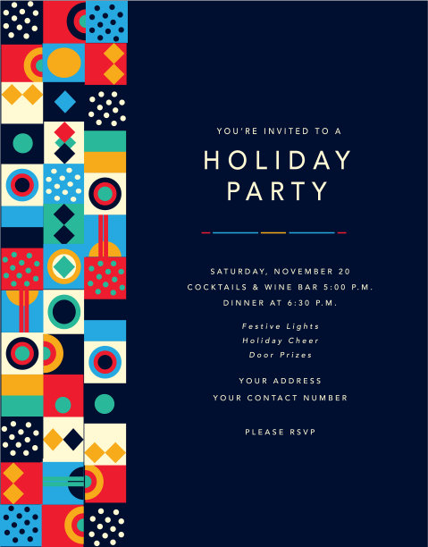 快乐节日派对邀请平面设计模板与几何形状和简单的图标图片下载