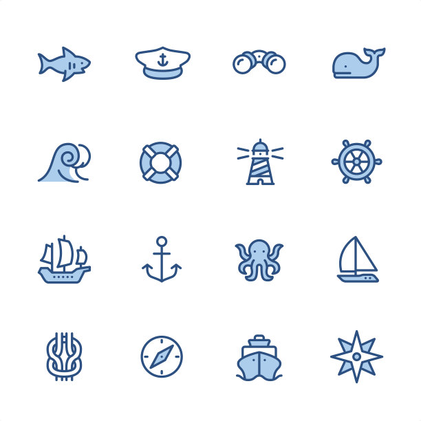 海洋主题-像素完美的海军蓝轮廓图标图片下载