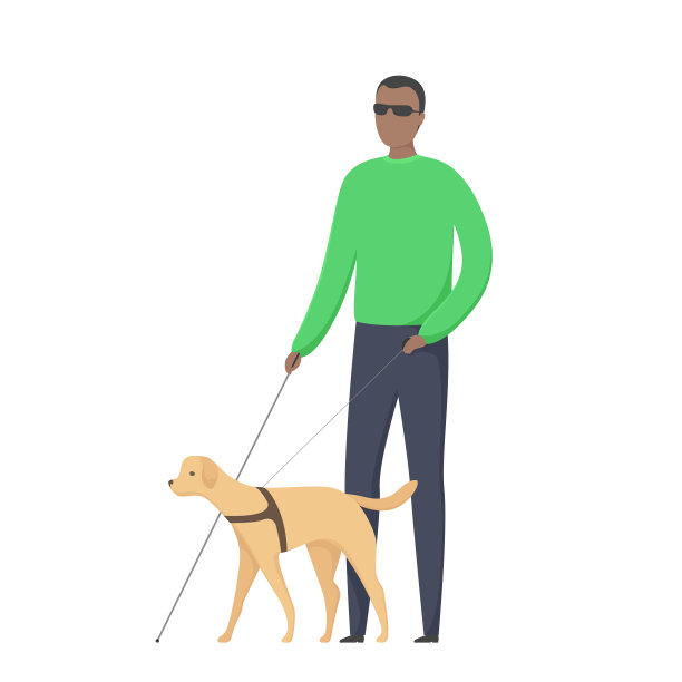 盲人和导盲犬一起行走。矢量插图。图片下载