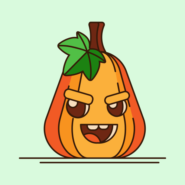 绿色背景上有一片叶子的南瓜，一个角色图片下载