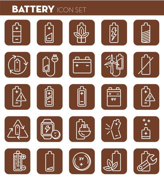 电池平面简单的轮廓线艺术设计图标集图片下载